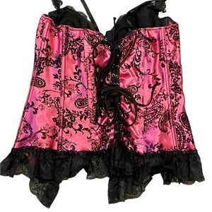 SHIRLEY OF HOLLYWOOD Women’s Pink Black Bodice Corset Lace Size 36